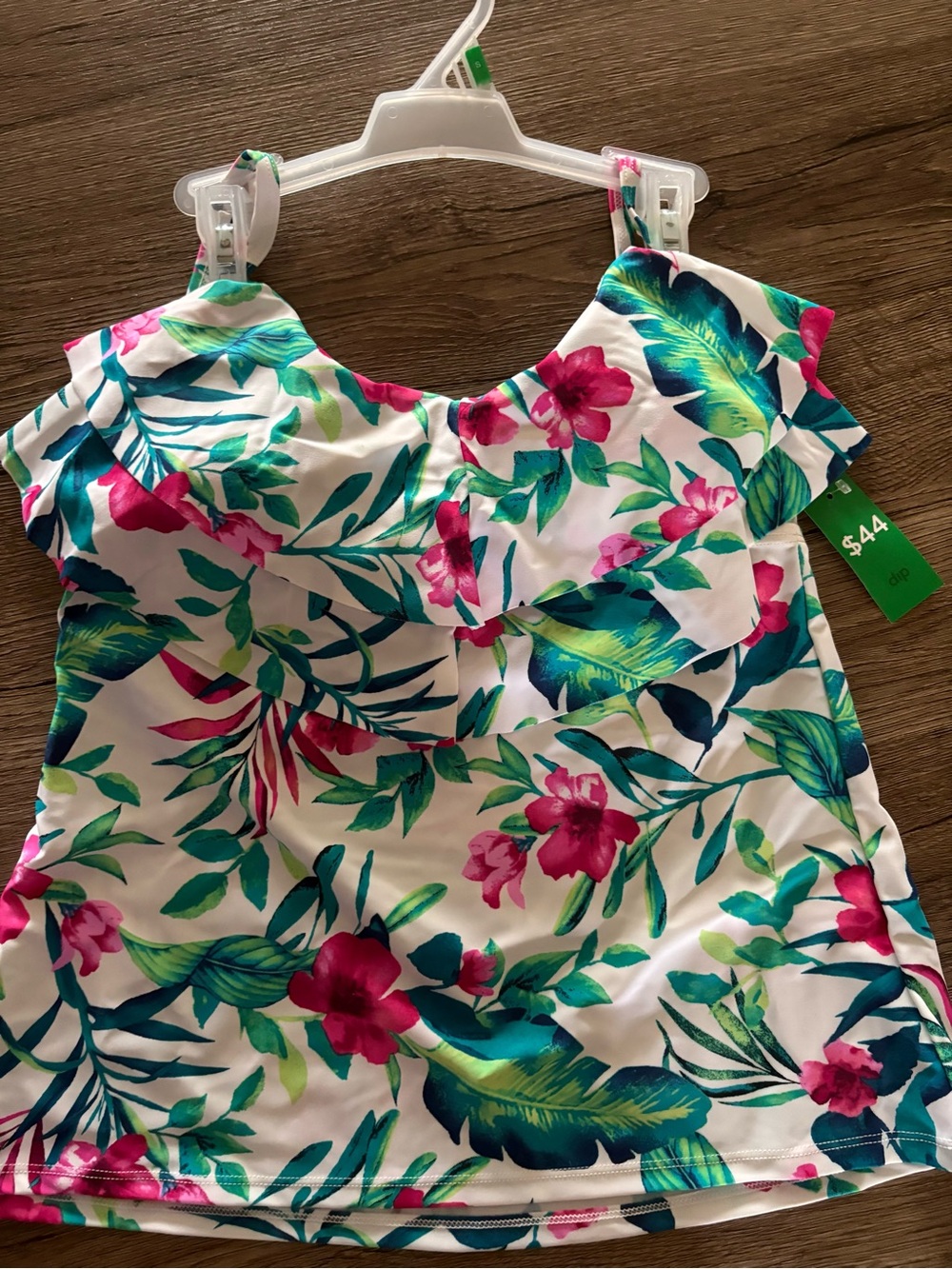 Riviera Floral Swim Top - White, Green, Teal & Pink and Black Bottoms